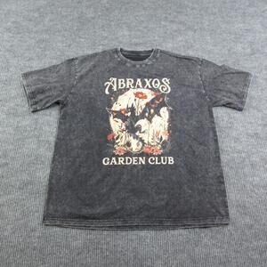 ABRAXOS Garden Club Shirt Mens 2XL Washed Gray Crew Neck Cotton Graphic Tee